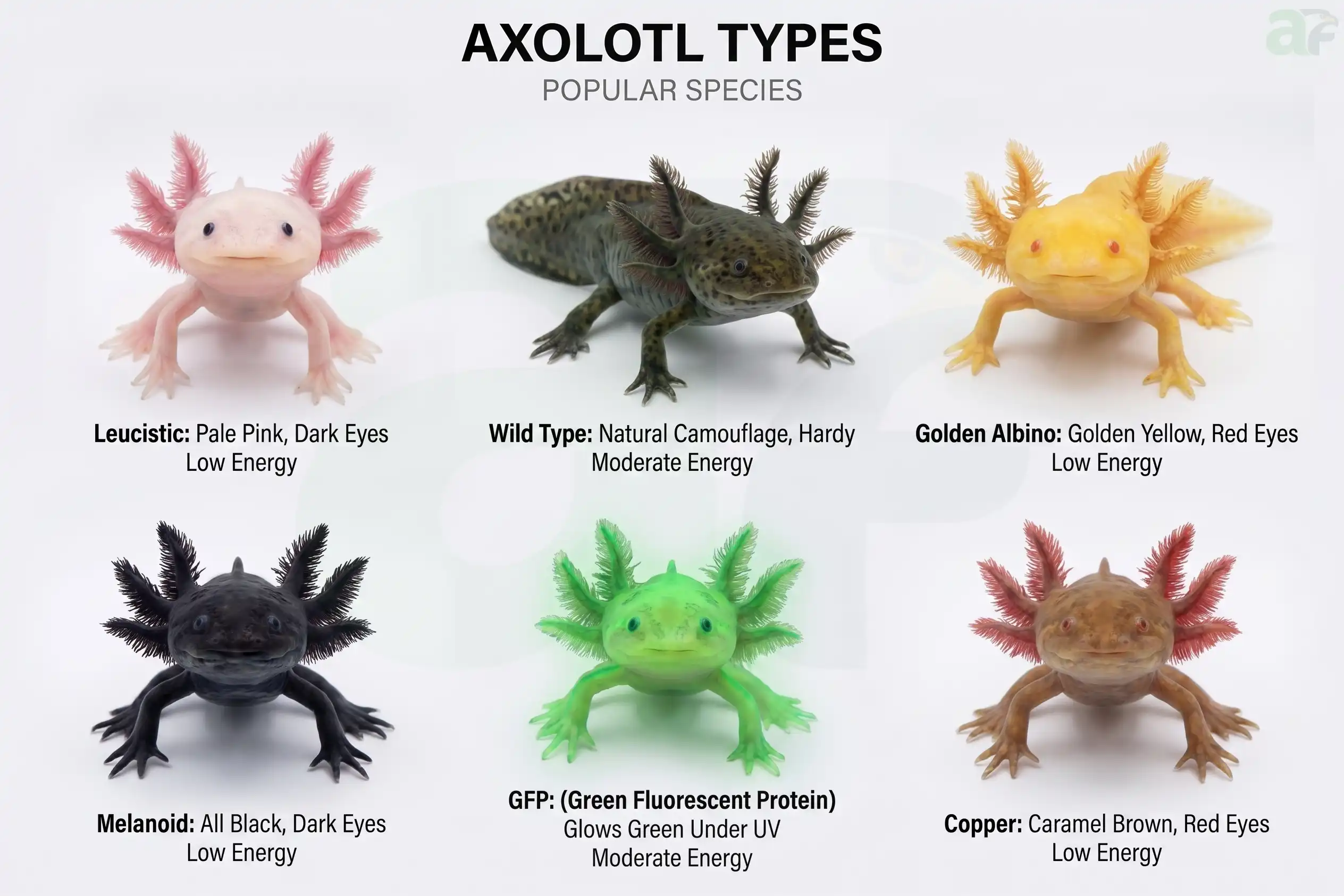 axolotl types axolotls colors